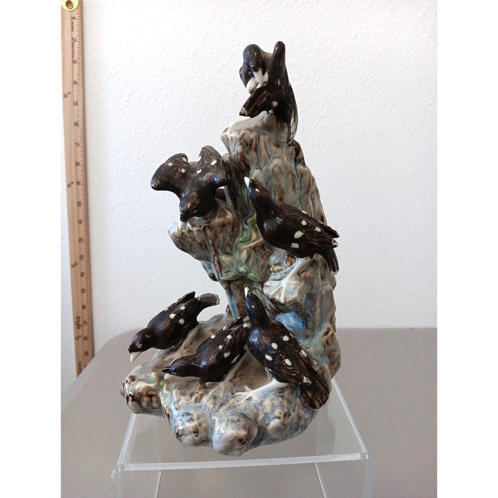 VTG‎ Birds Ceramic Figurine Dead Tree + 6 Black Birds Crows Drip Pottery Haunted - Picture 7 of 16
